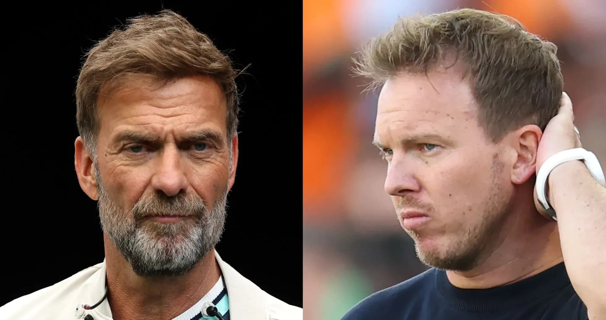 Two football managers facing each other during match