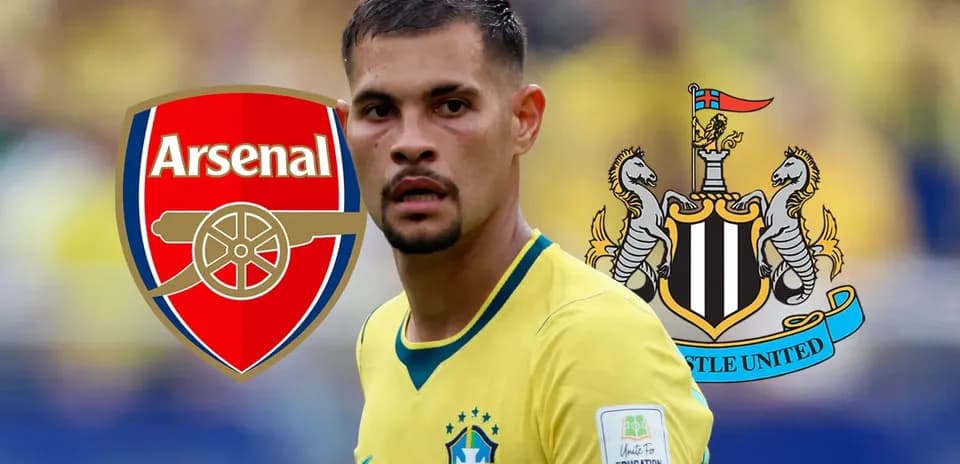 Player in Brazil jersey with Arsenal and Newcastle logos