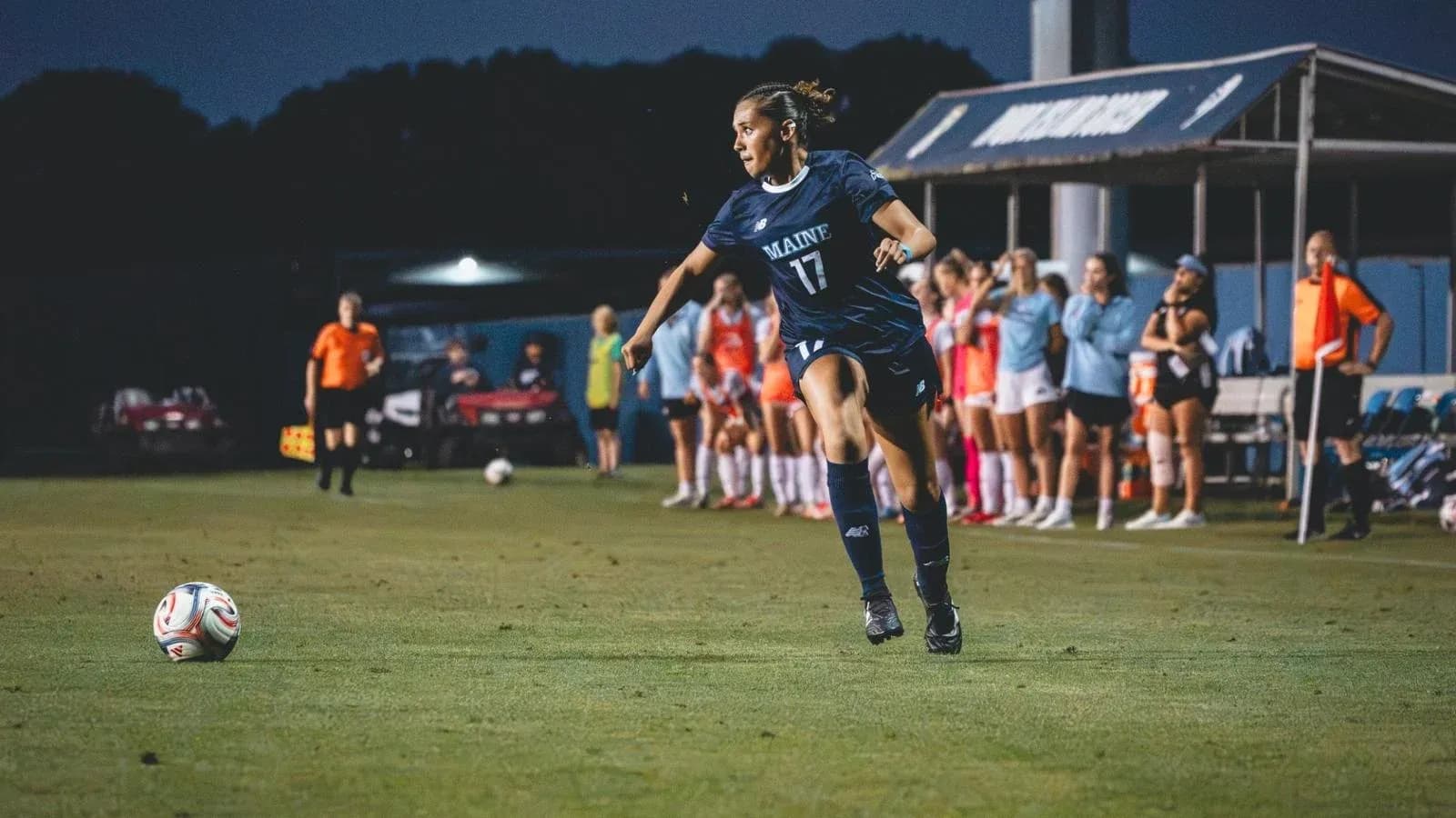Player from Maine preparing to kick the ball