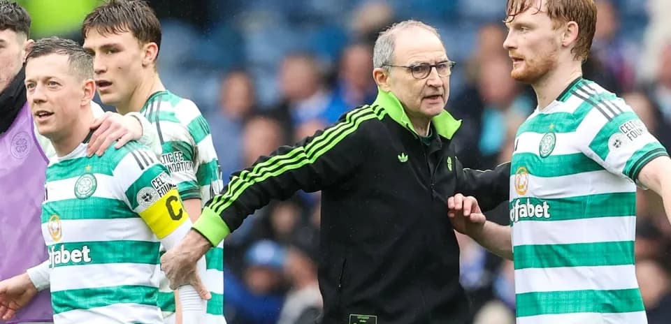 Celtic players and coach during a match confrontation