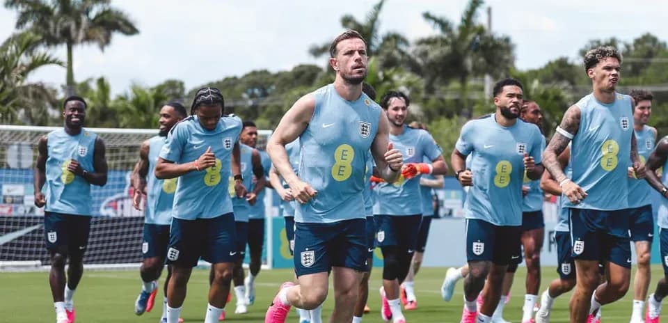 England football team jogging during training session