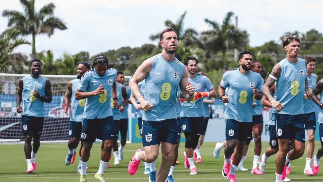England football team jogging during training session
