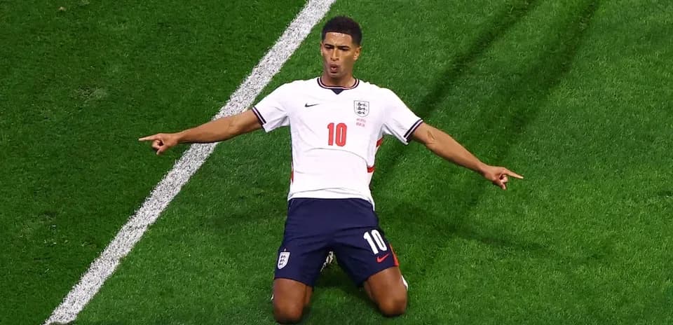 Player celebrating after scoring for England
