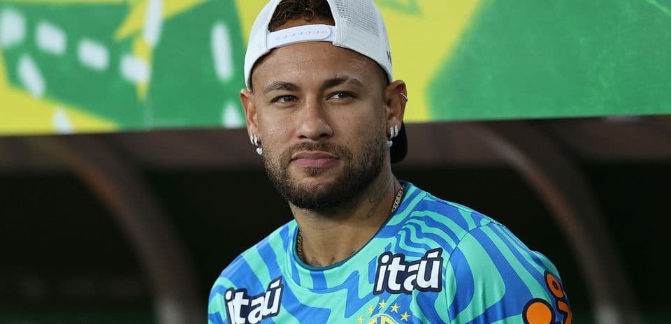 Neymar wearing Brazil training kit and cap