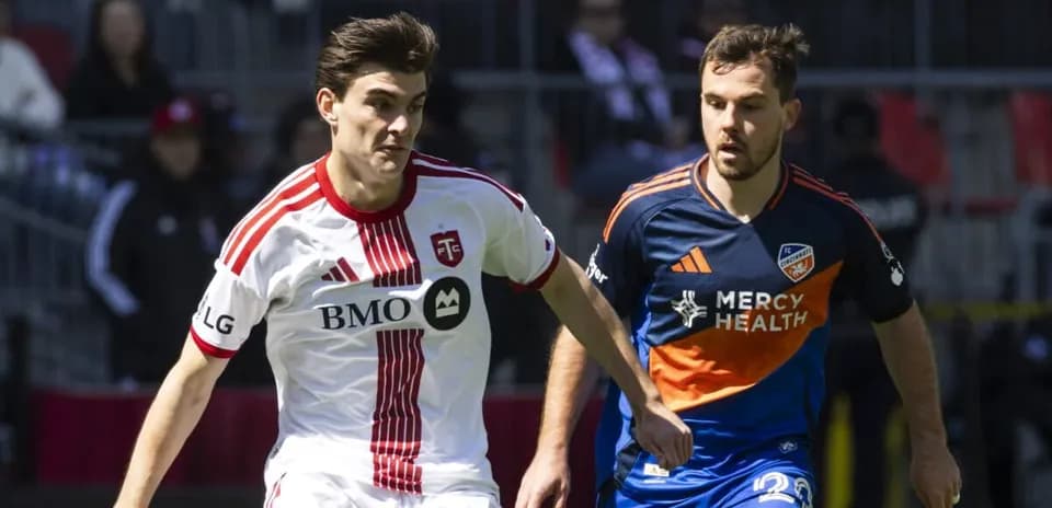 Toronto II player dribbling against FC Cincinnati II