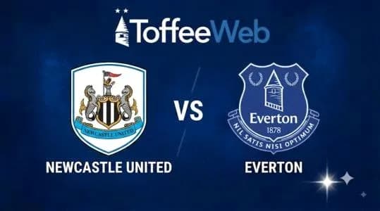 Newcastle United logo vs Everton logo on blue background