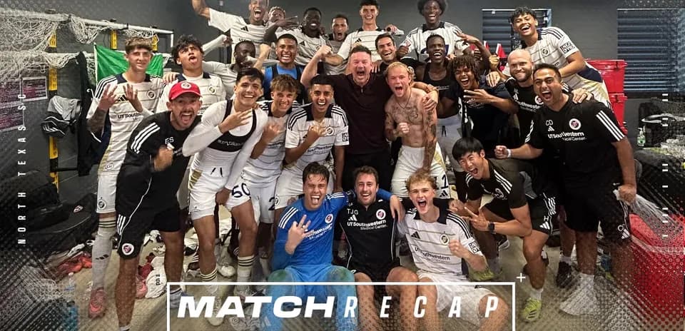 North Texas SC players celebrating in locker room