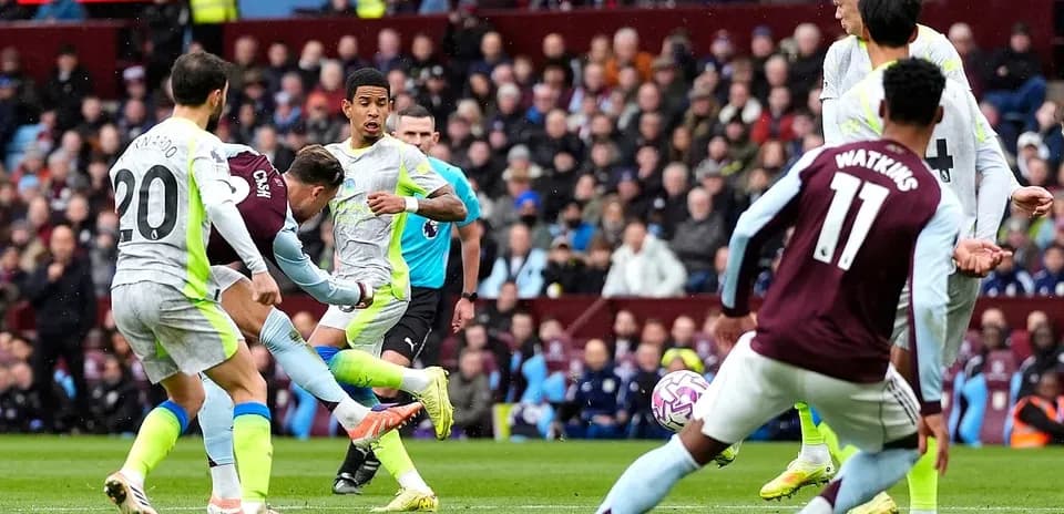 Manchester City player shoots against Aston Villa