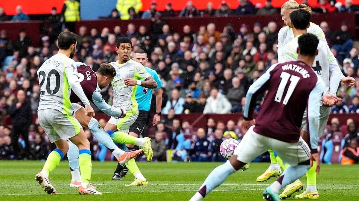 Manchester City player shoots against Aston Villa