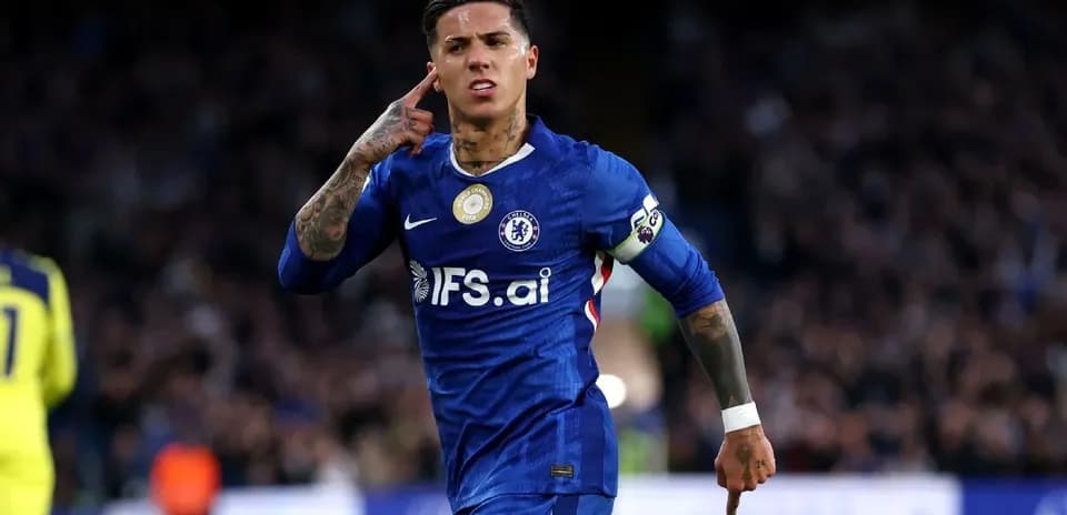 Player celebrating in Chelsea kit during match