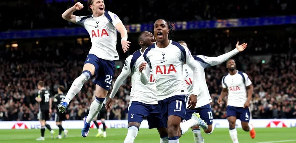 Tottenham players celebrating a goal during match