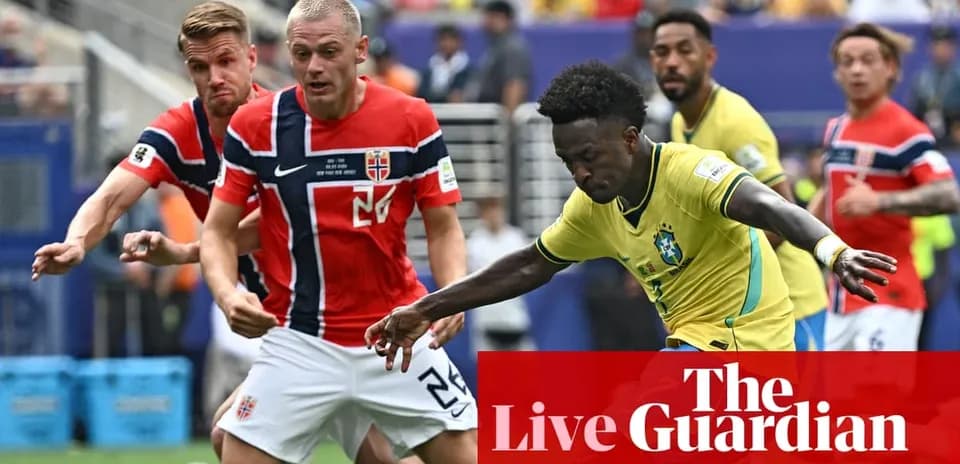 Brazilian player dribbling past Norwegian defenders in match