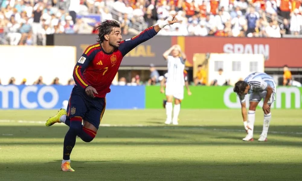 Spain player celebrating after scoring a goal