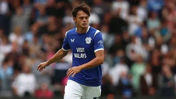 Player in blue kit running on the field