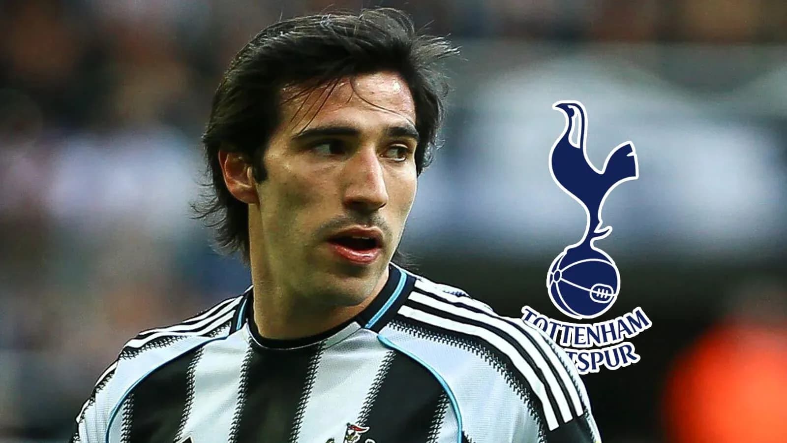 Player in Newcastle jersey with Tottenham logo overlay