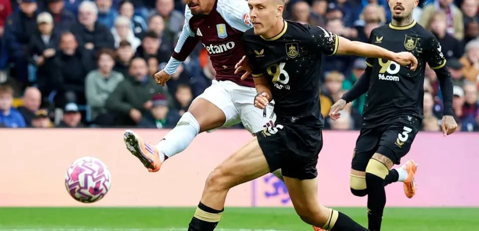 Aston Villa player shoots during Burnley match
