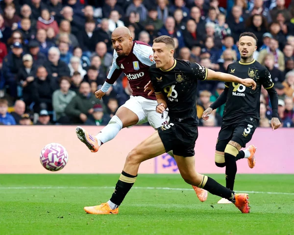 Aston Villa player shoots during Burnley match