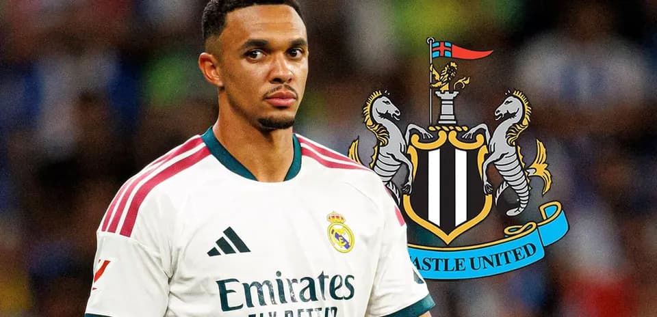 Player in Real Madrid kit with Newcastle United logo