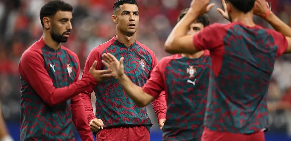 Portugal players warming up before match
