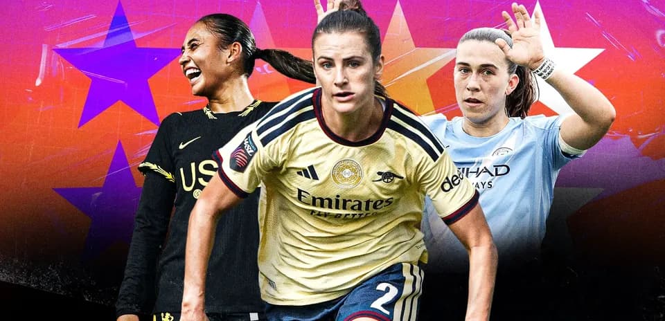 Three female football players in action poses