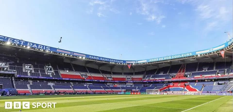 Empty stadium view of Parc des Princes before match