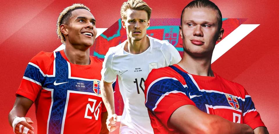 Three Norwegian football players in team jerseys