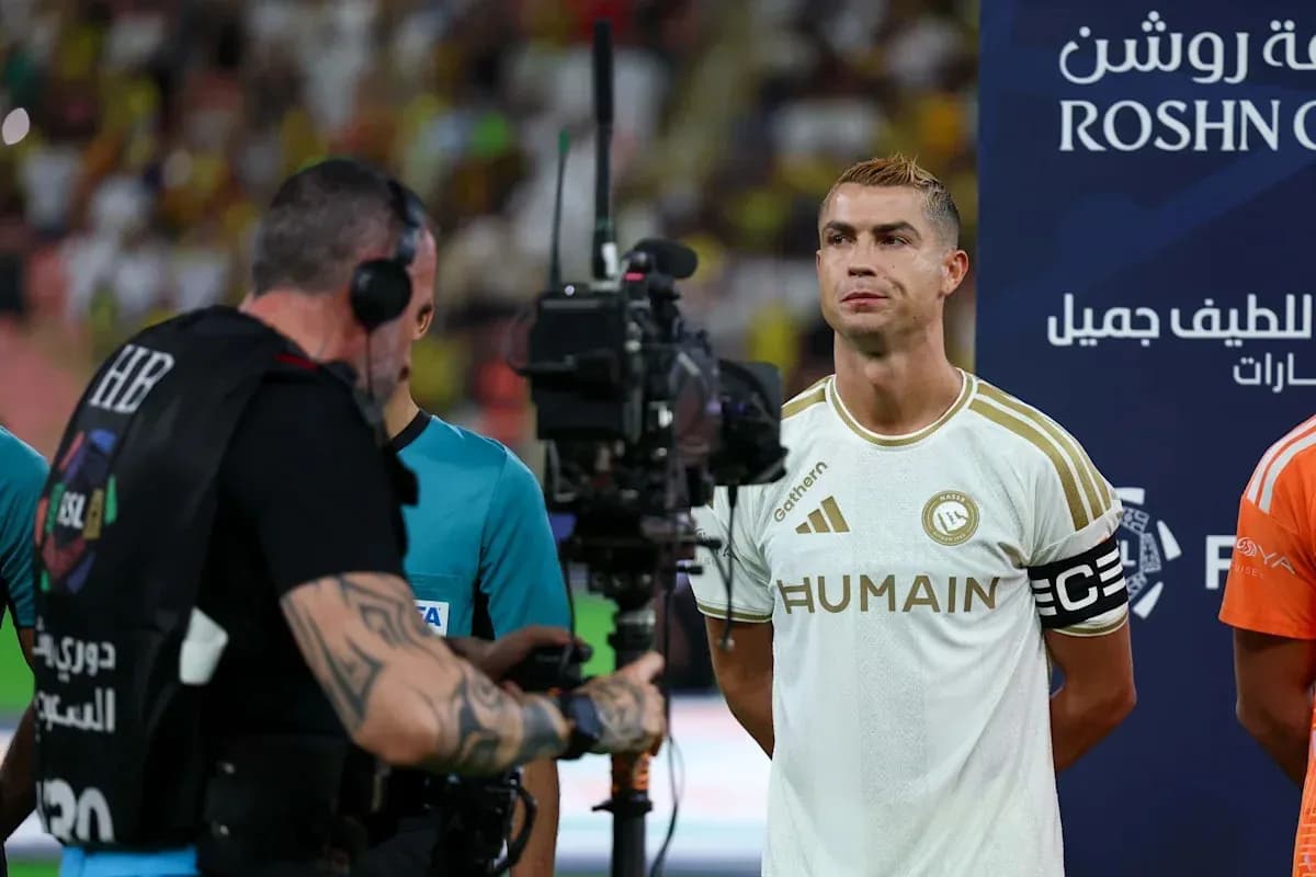 Cristiano Ronaldo standing before the match with teammates