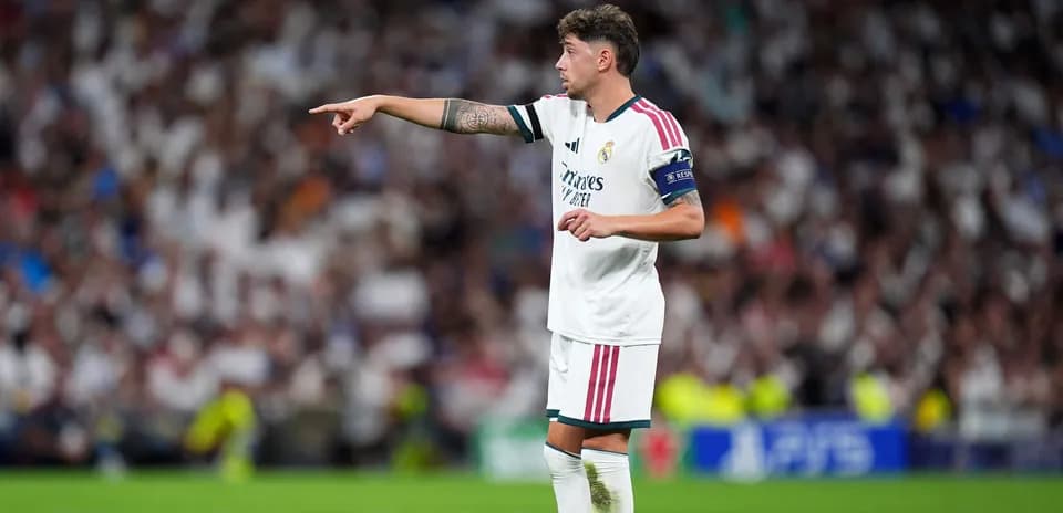 Player pointing during a match for Real Madrid