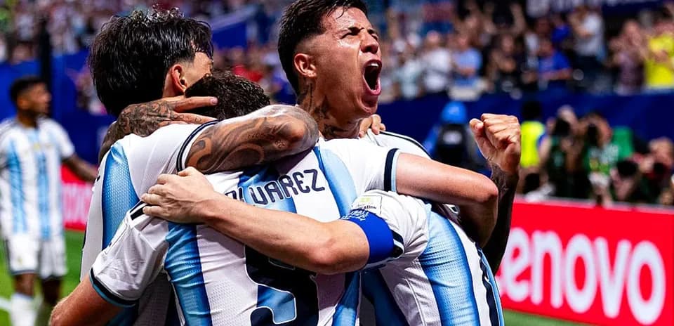 Argentina players celebrating a goal during match