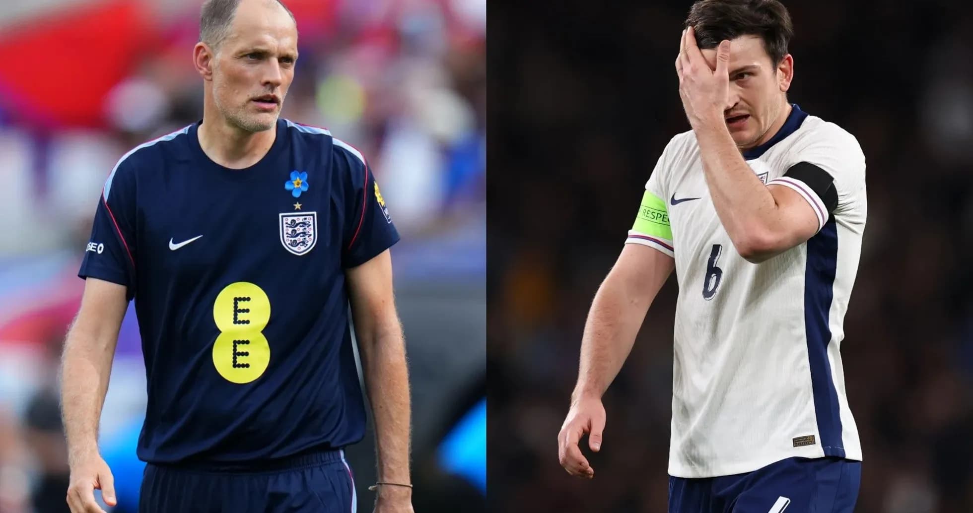 Two England football players on the pitch during match