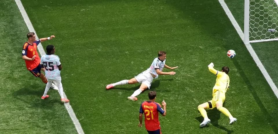 Player attempting a shot on goal during match