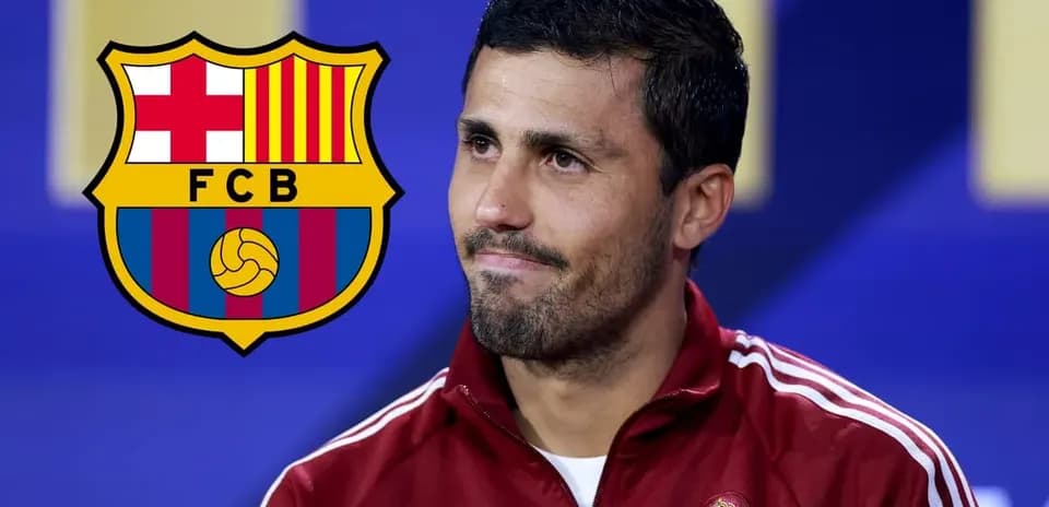 Player speaking at press conference with FC Barcelona logo