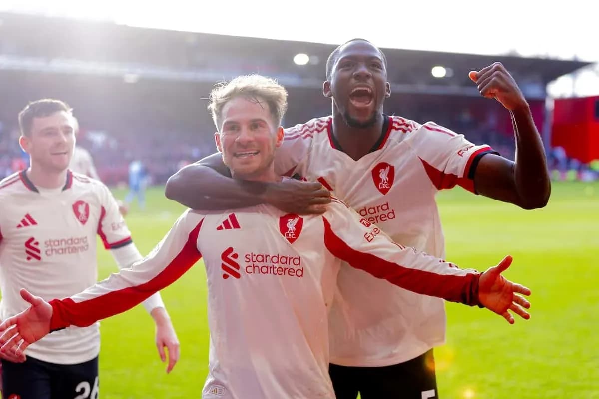 Liverpool players celebrating a goal during match