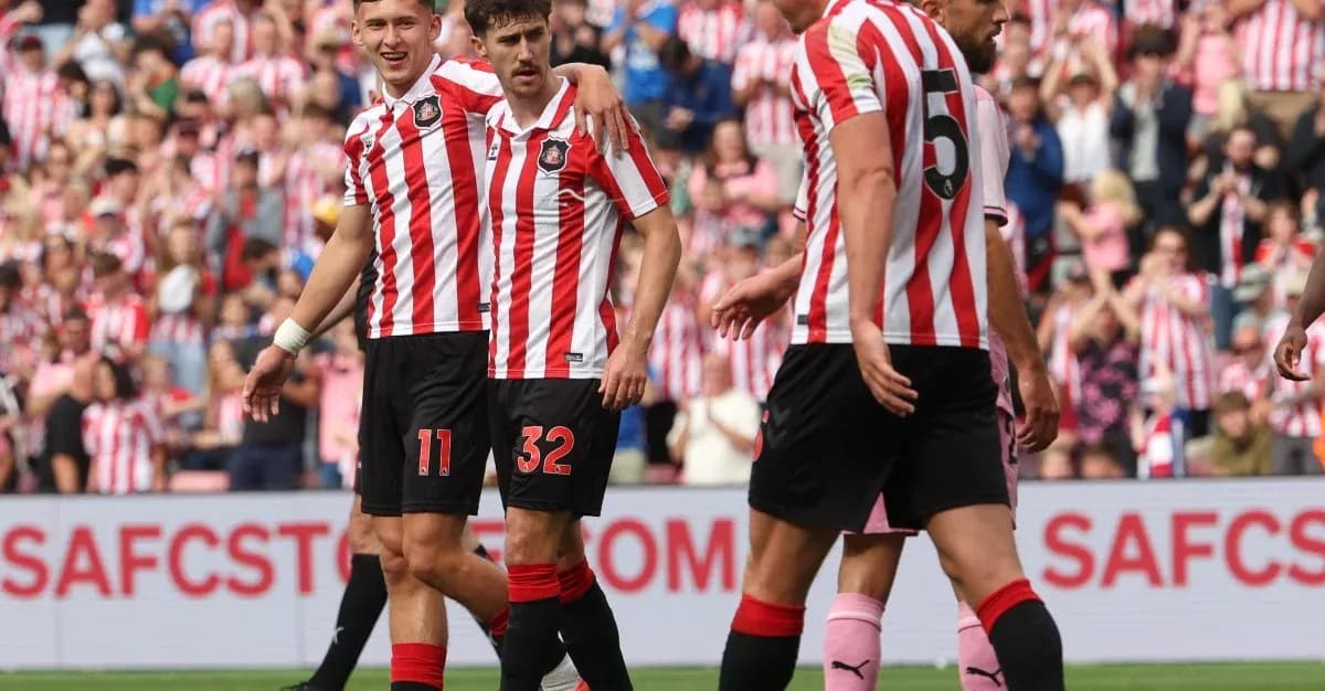 Sunderland players celebrating a goal during match