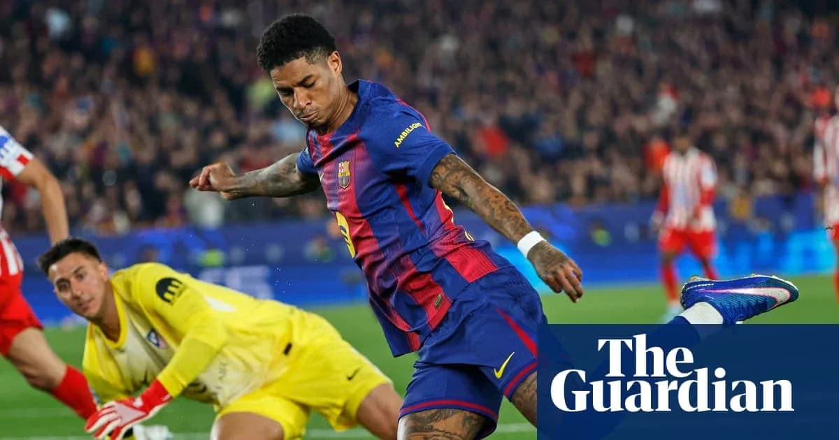 Barcelona player shooting while goalkeeper attempts save