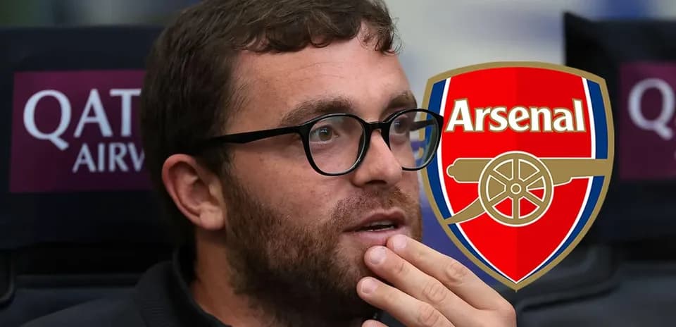 Person sitting with Arsenal logo in background