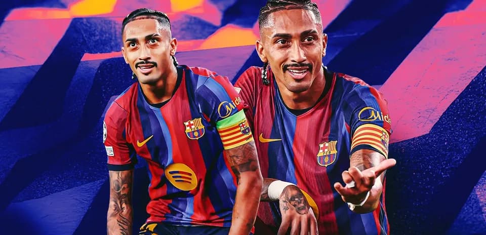 Player in Barcelona kit gesturing during photo shoot