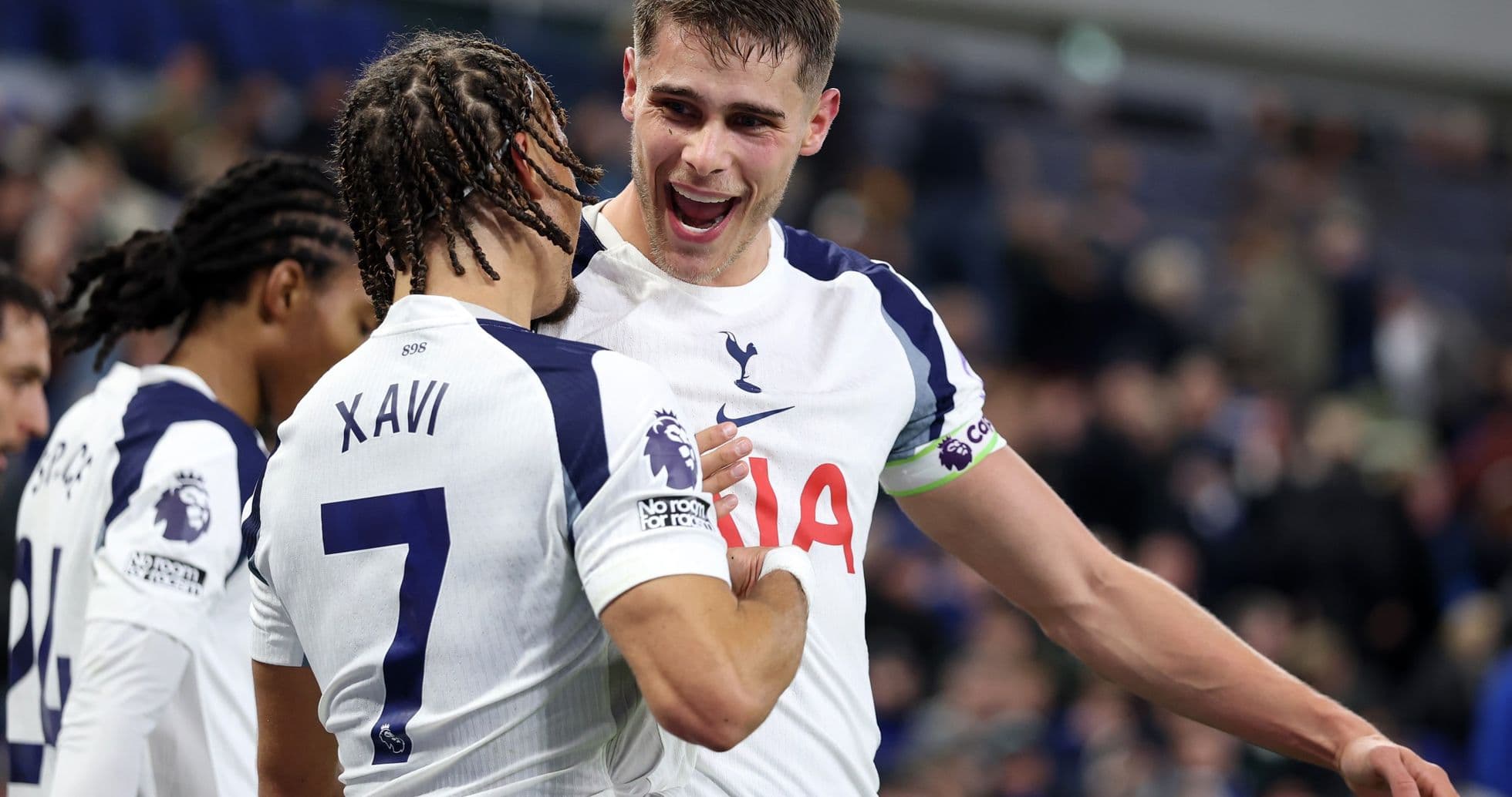 Tottenham players celebrating a goal during match