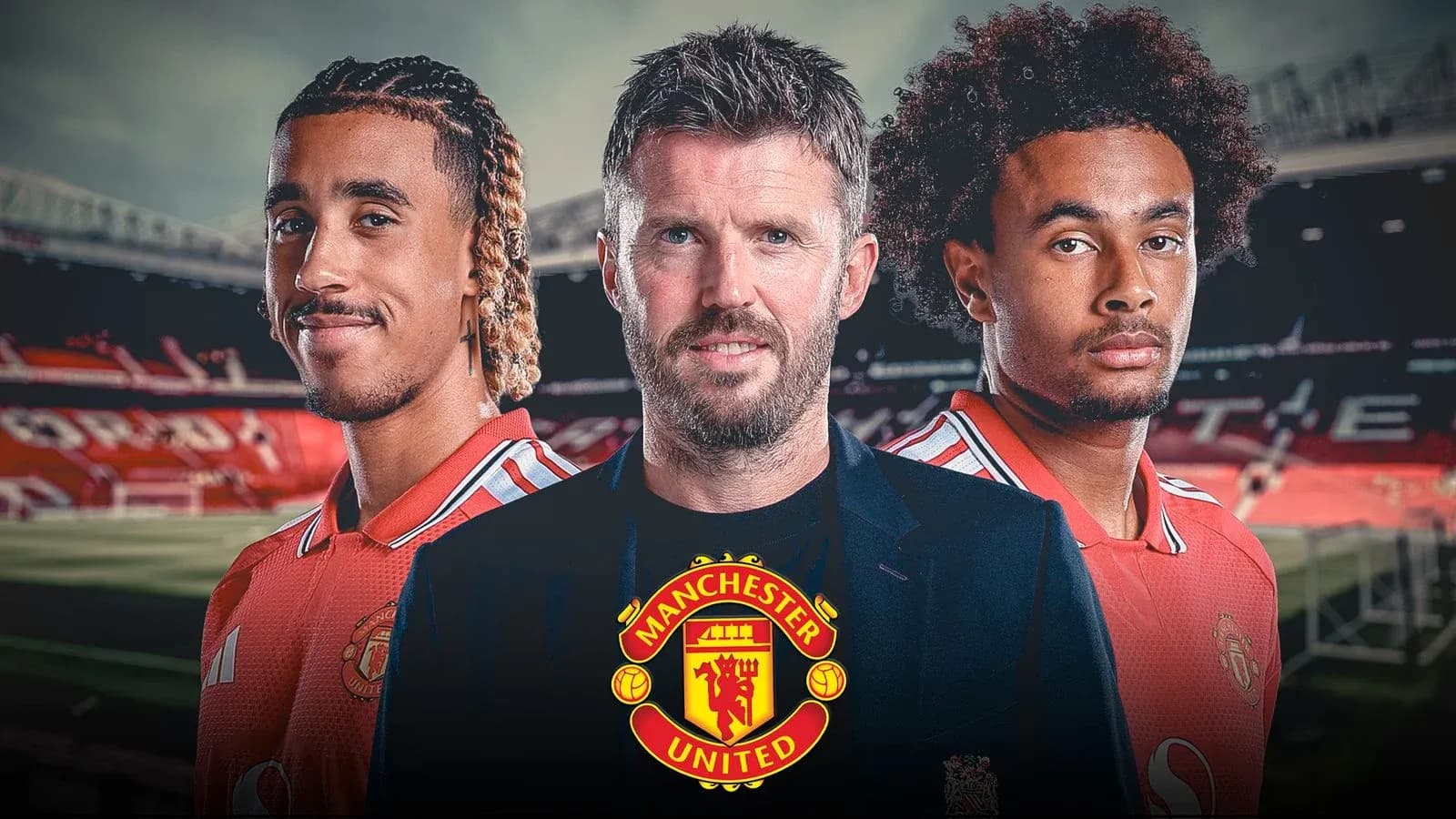 Three Manchester United players at Old Trafford stadium
