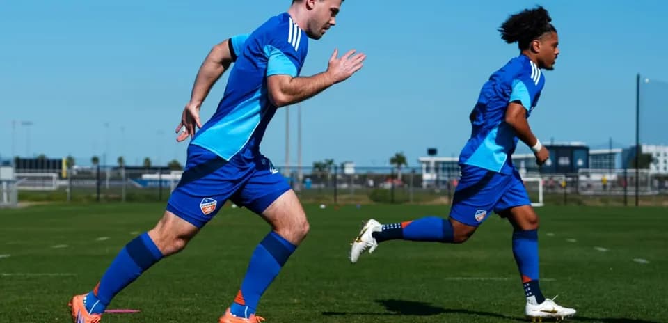 Players training for FC Cincinnati II match
