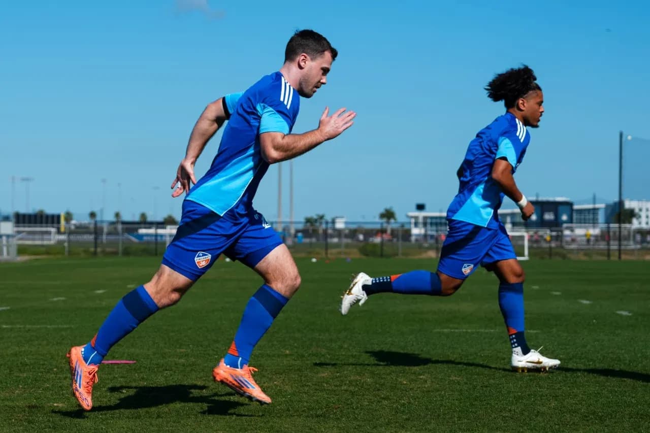 Players training for FC Cincinnati II match