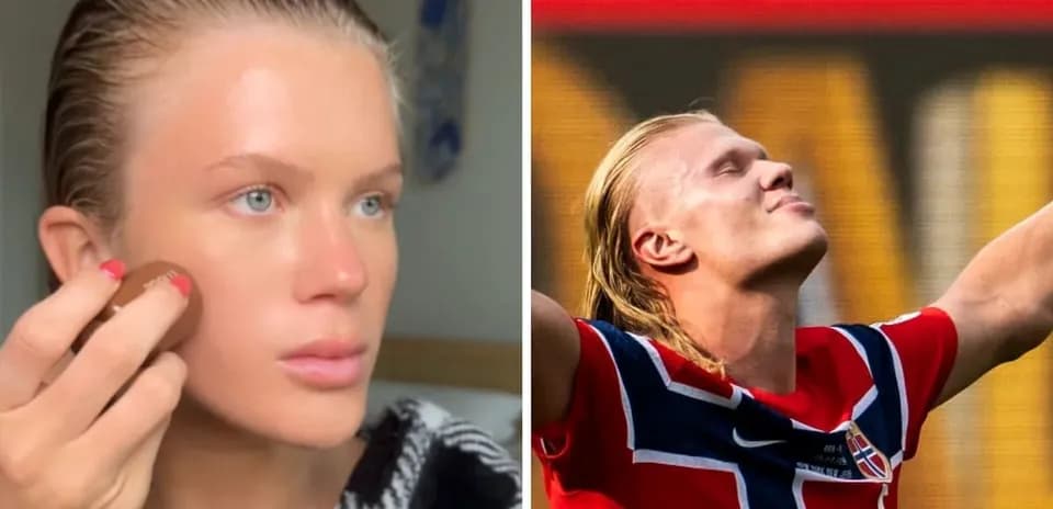Split image of person applying makeup and football player celebrating