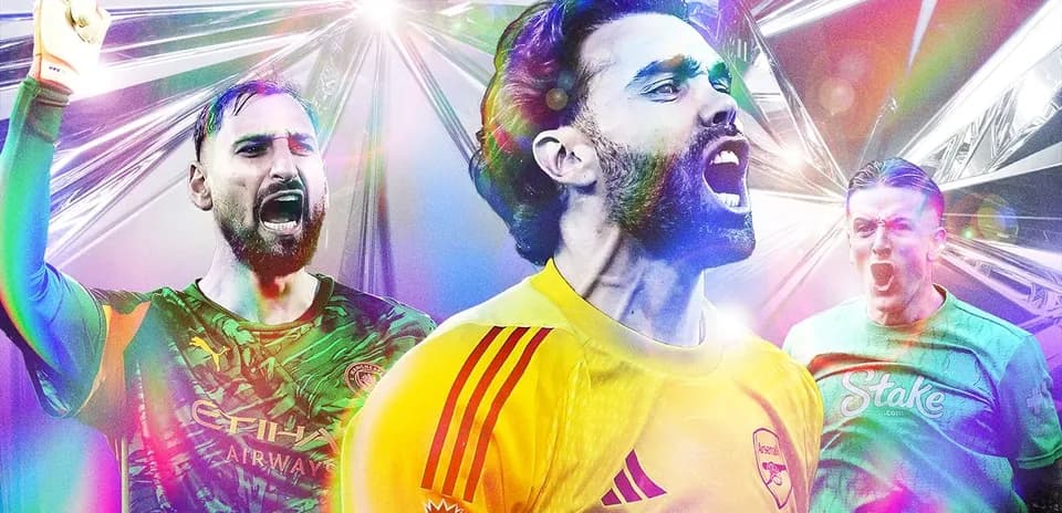 Three goalkeepers celebrating in vibrant design
