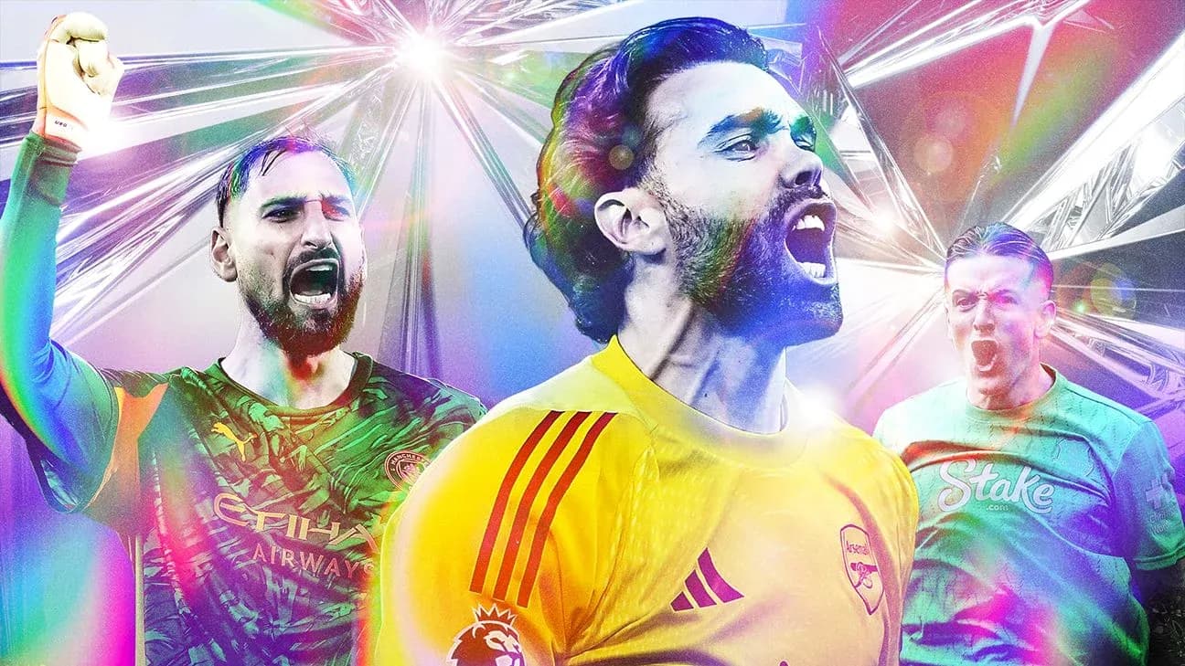 Three goalkeepers celebrating in vibrant design