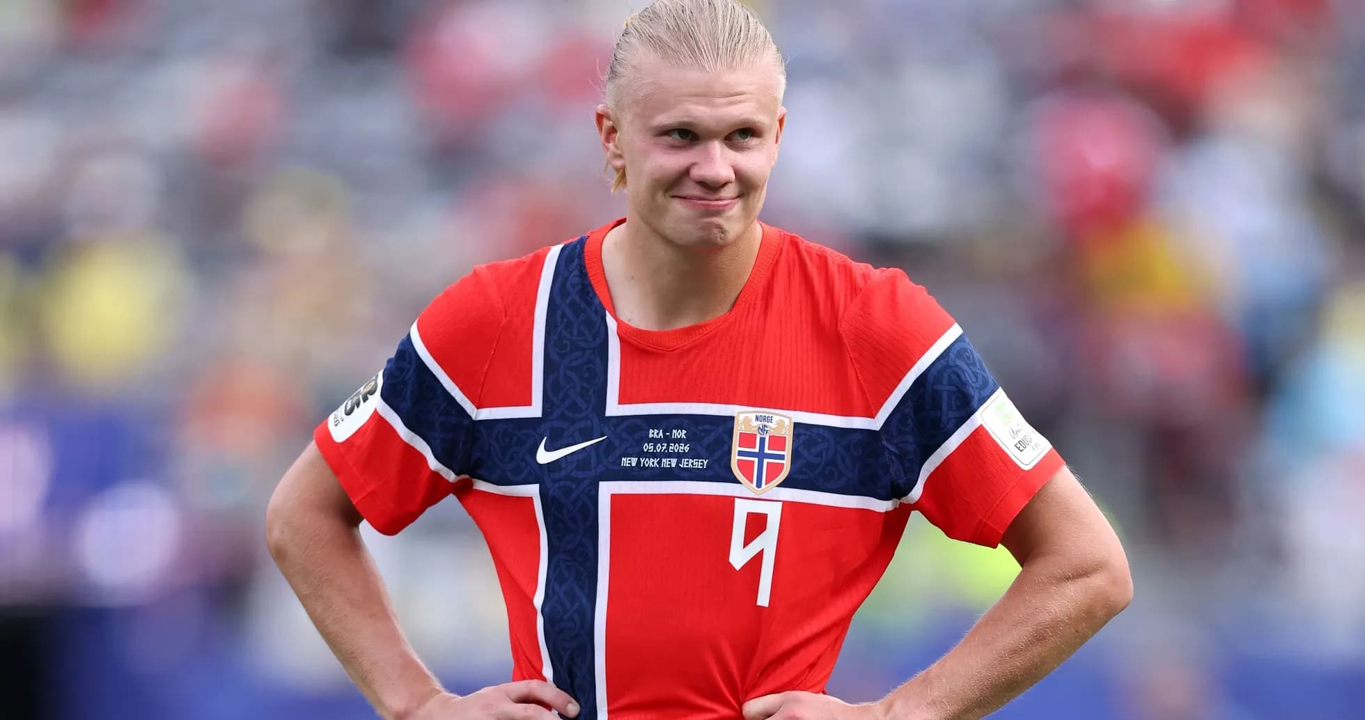 Norwegian player in red jersey during match