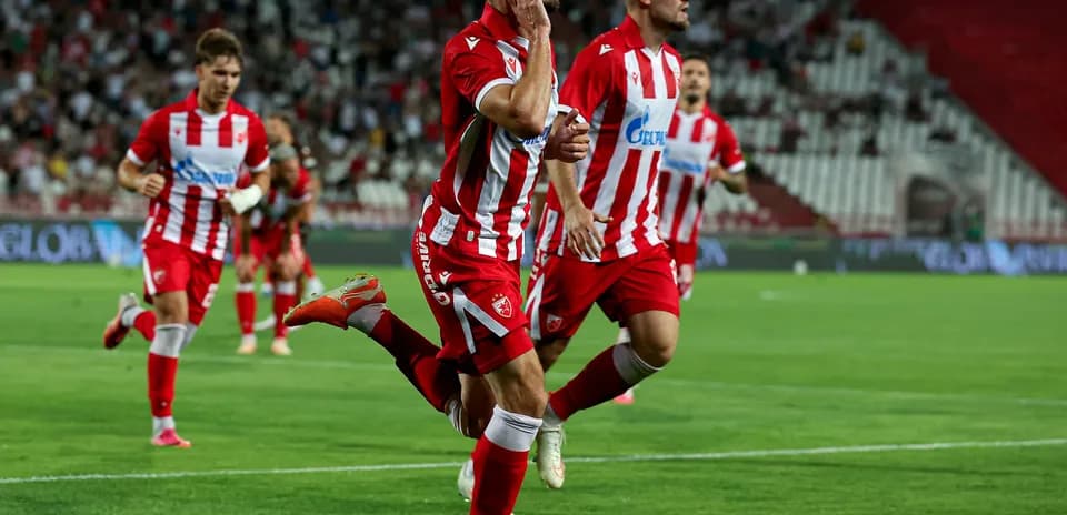 Player celebrating goal during Crvena Zvezda match