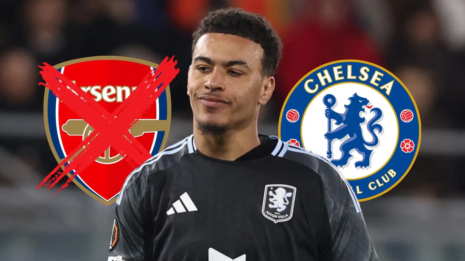 Goalkeeper with Arsenal and Chelsea logos in background