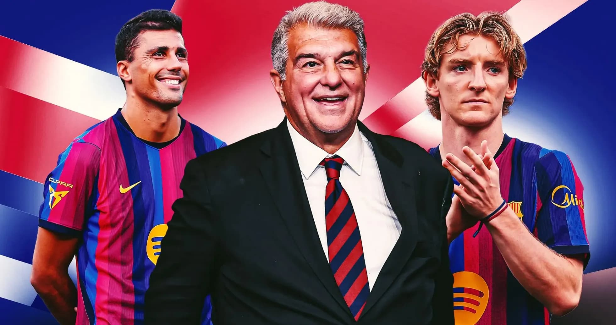 Barcelona president with two players in club jerseys