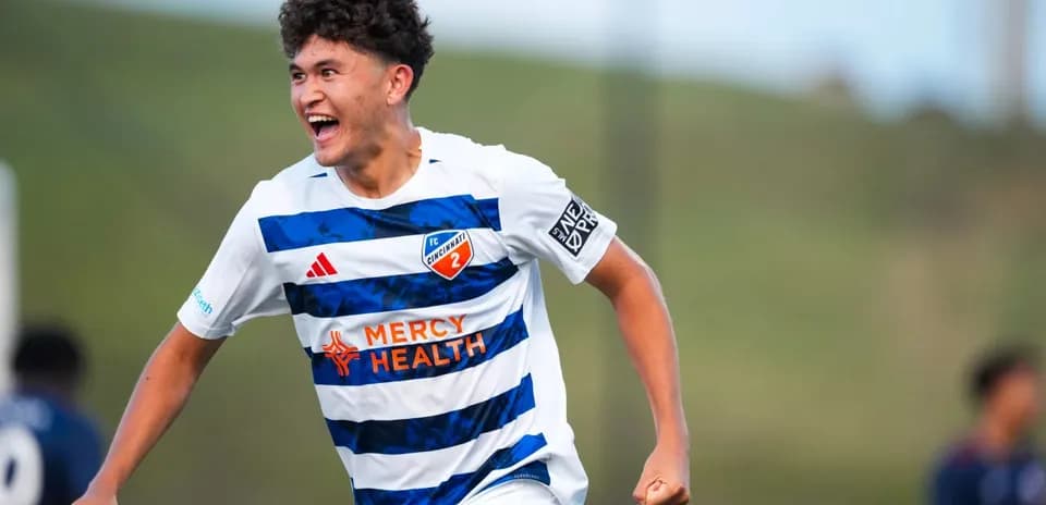 Player celebrating during FC Cincinnati II match