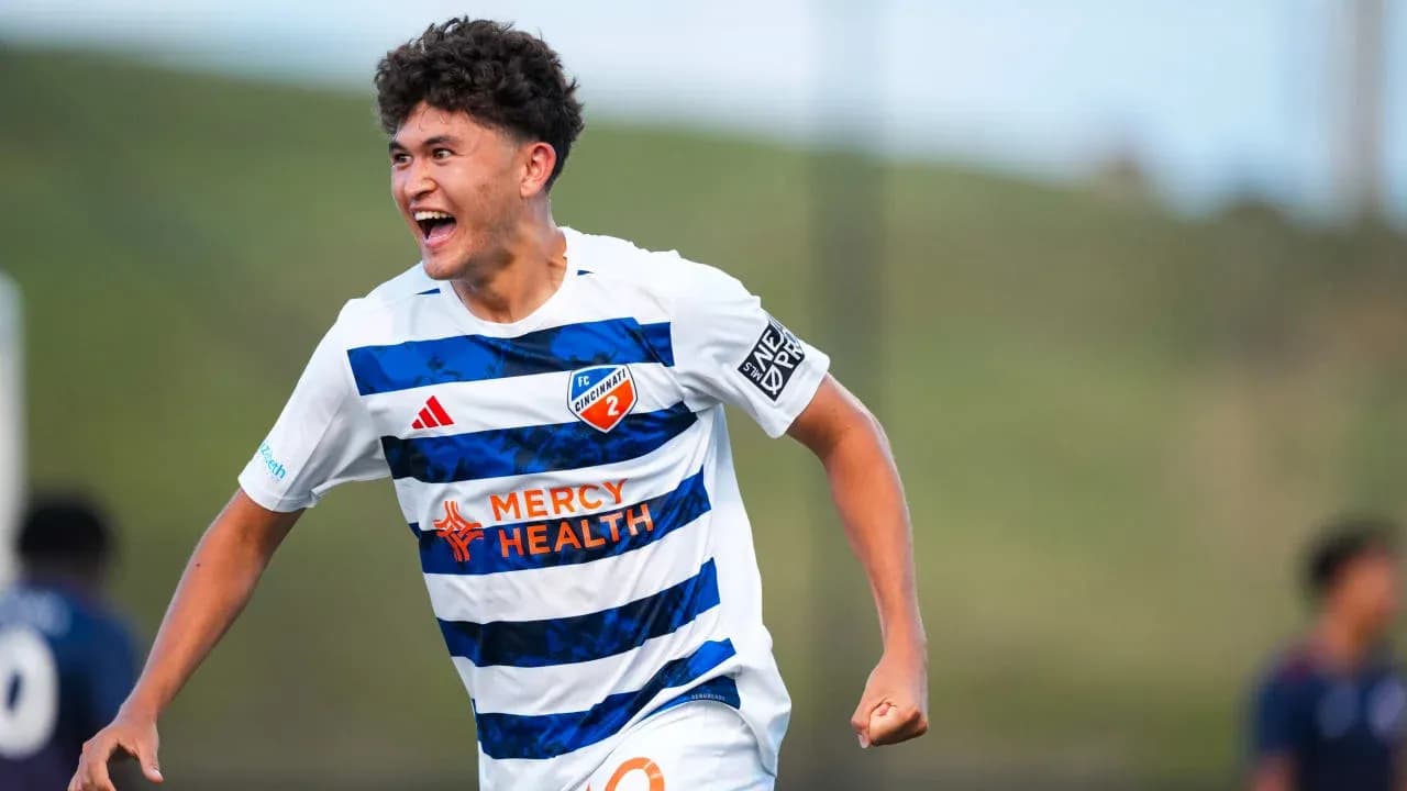 Player celebrating during FC Cincinnati II match